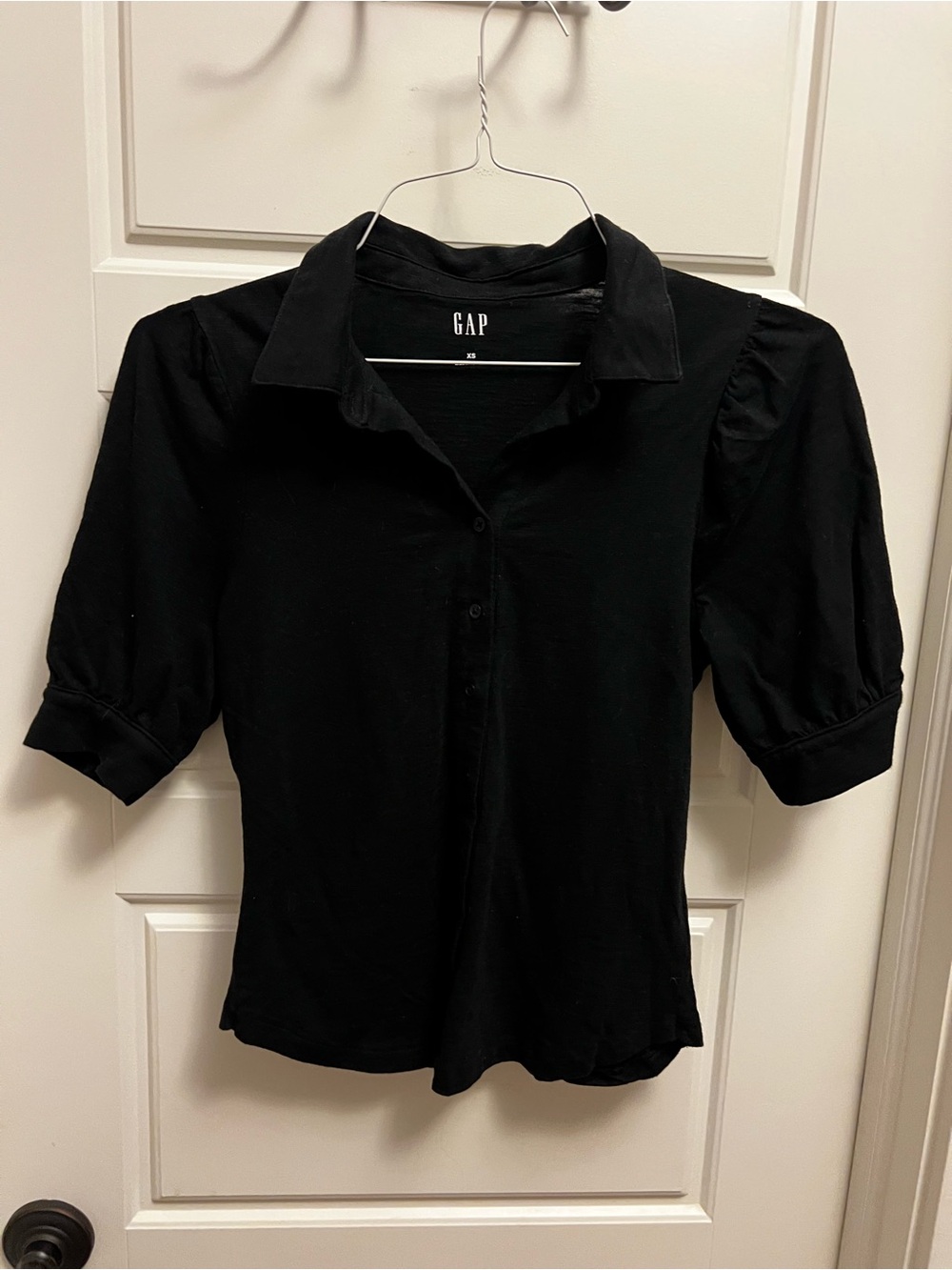 GAP Black Button-Up Top with Puff Sleeves
